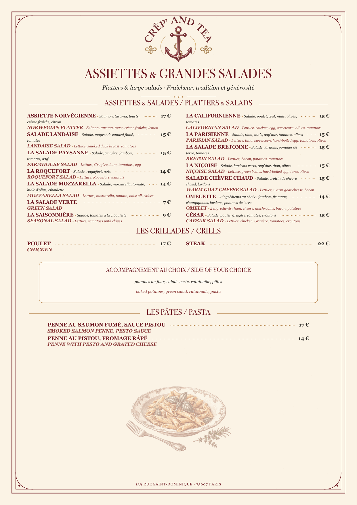 Page 2 — Salades et grillades / Salads and grills